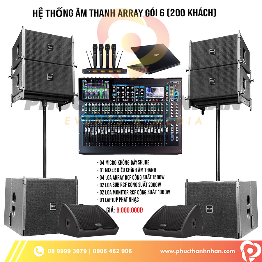 Cho thuê âm thanh chuyên nghiệp Array gói 6 - 200 khách